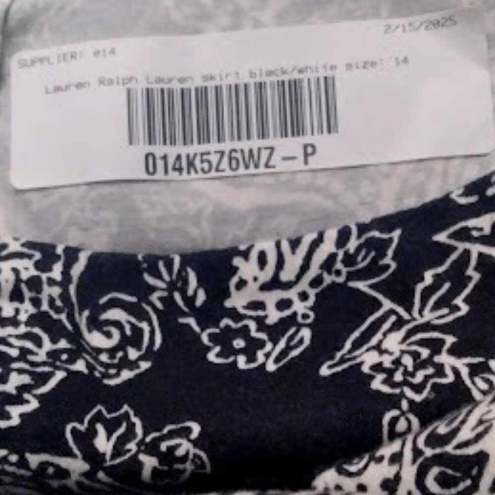 NWOT Lauren Ralph Lauren short Black & White Paisley Print Pencil Skirt Size: 14 - Picture 6 of 13